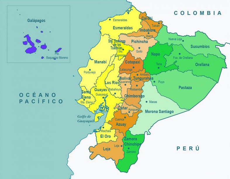 Mapa del Ecuador con ciudades
